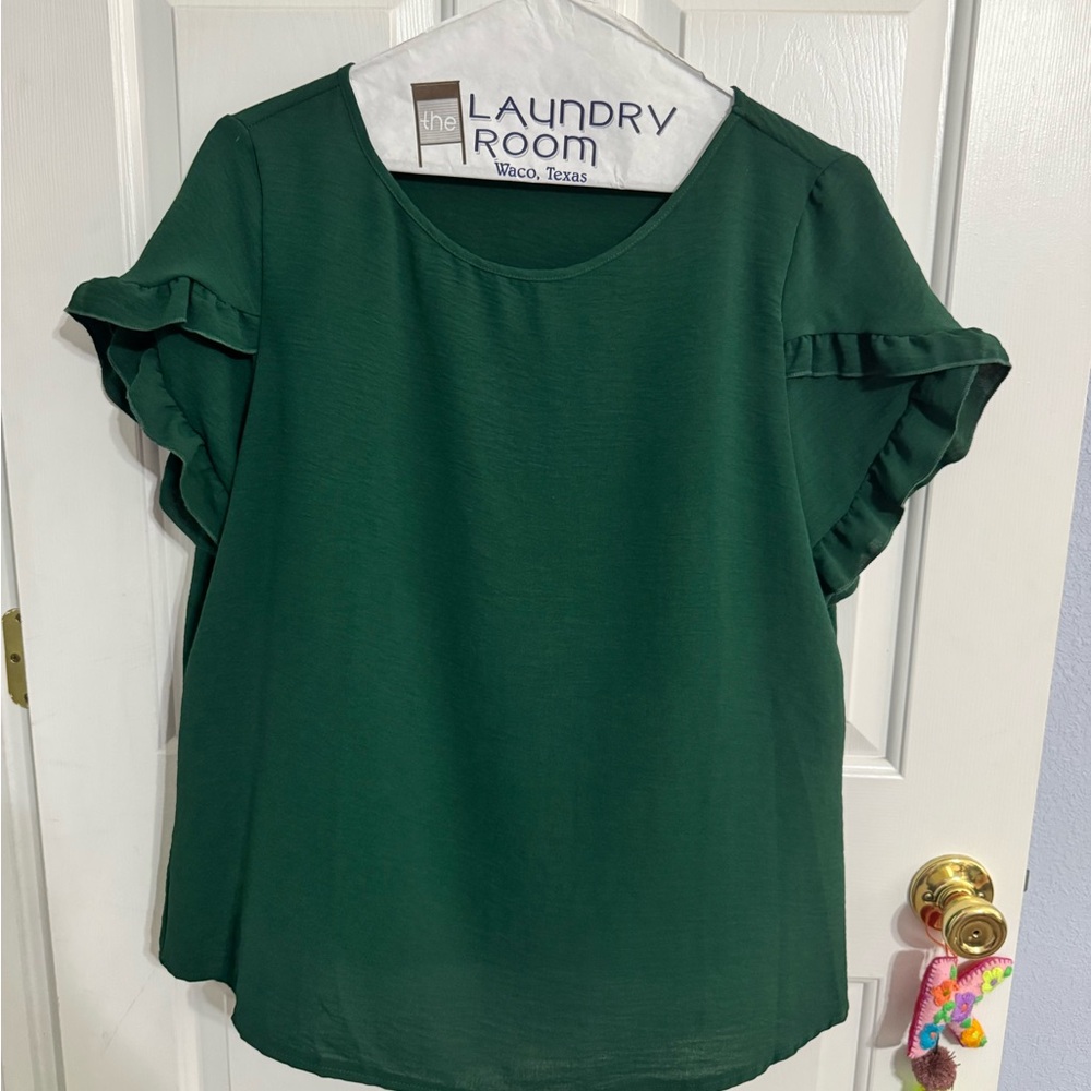 Green Ruffle Sleeve Top